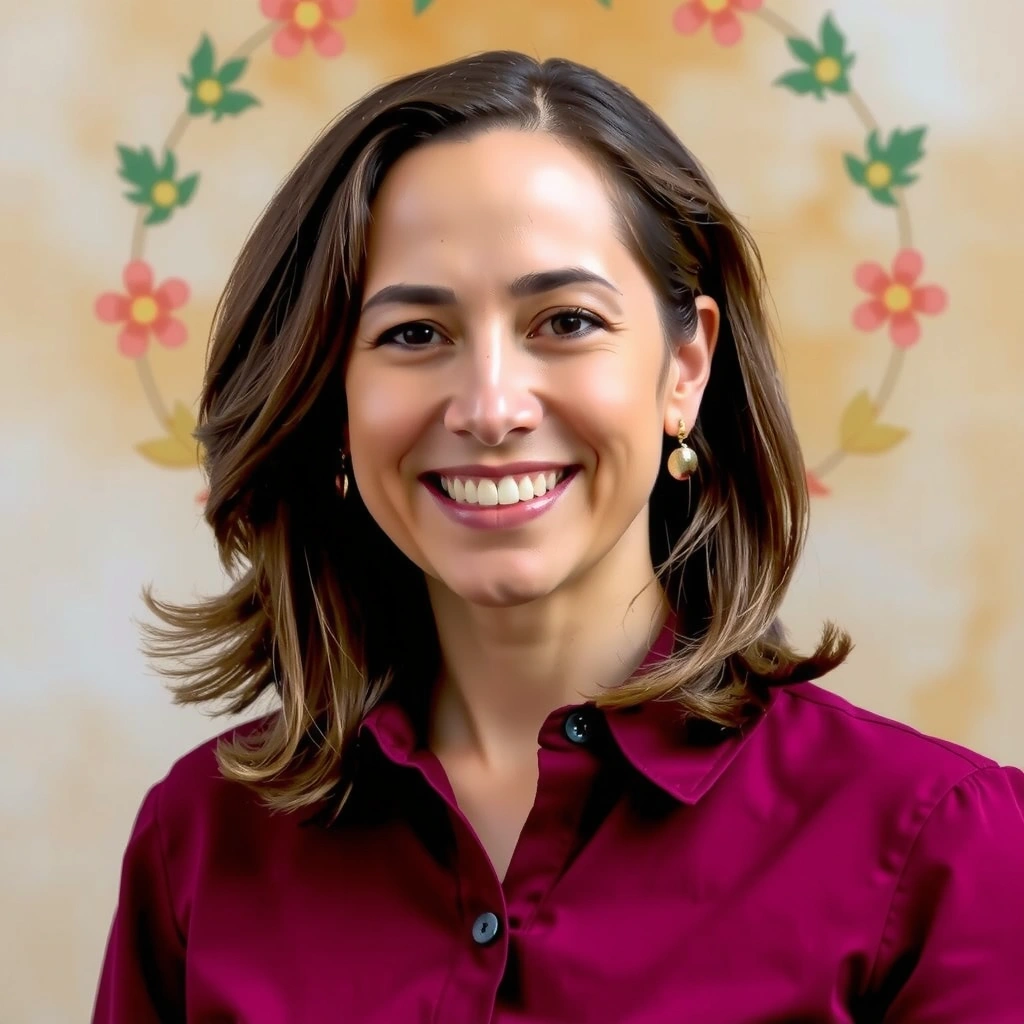 Retrato profesional sonriente de la Dra. Elena Ramírez, fundadora de Flamencovitacx.